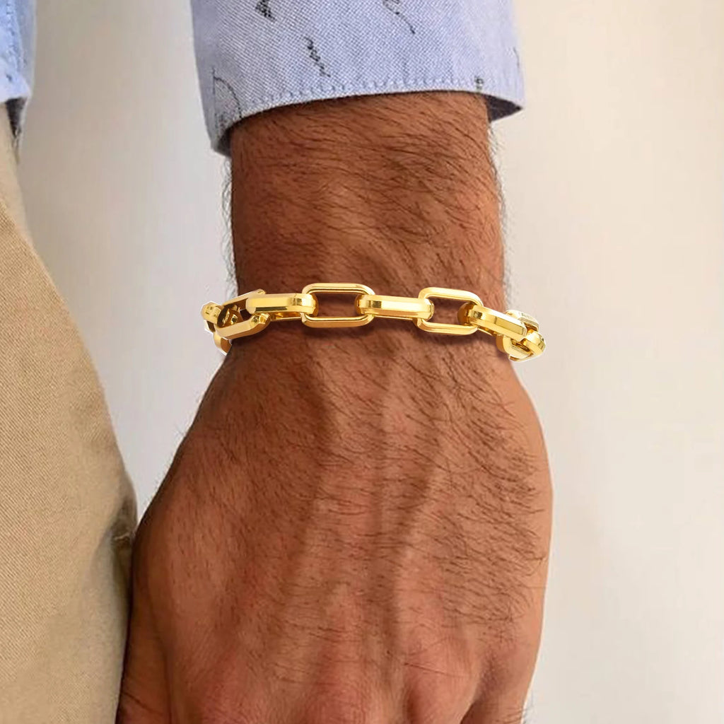 Pulseiras de corrente retangular para homens meninos, pulseira de aço inoxidável dourada preta prateada, joias punk elegantes presente 20cm