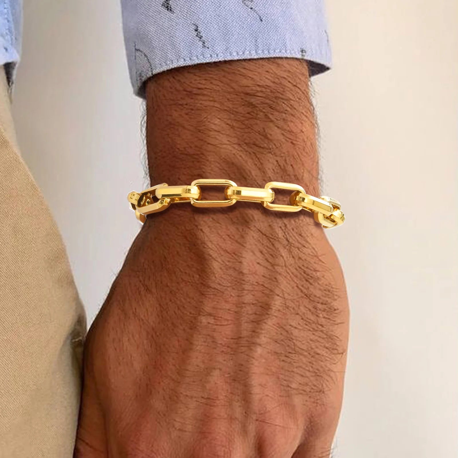 Pulseiras de corrente retangular para homens meninos, pulseira de aço inoxidável dourada preta prateada, joias punk elegantes presente 20cm
