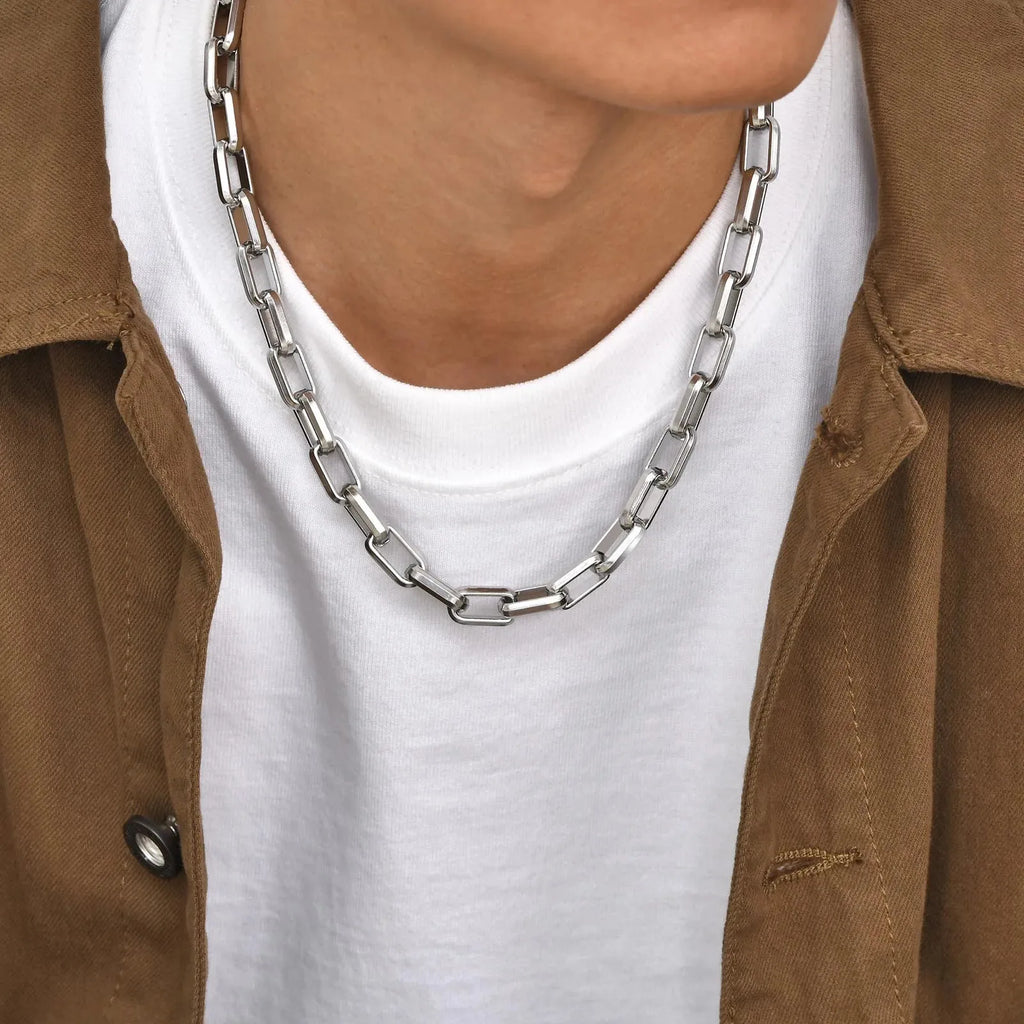 Colar Masculino de Corrente Retangular em Aço Inoxidável