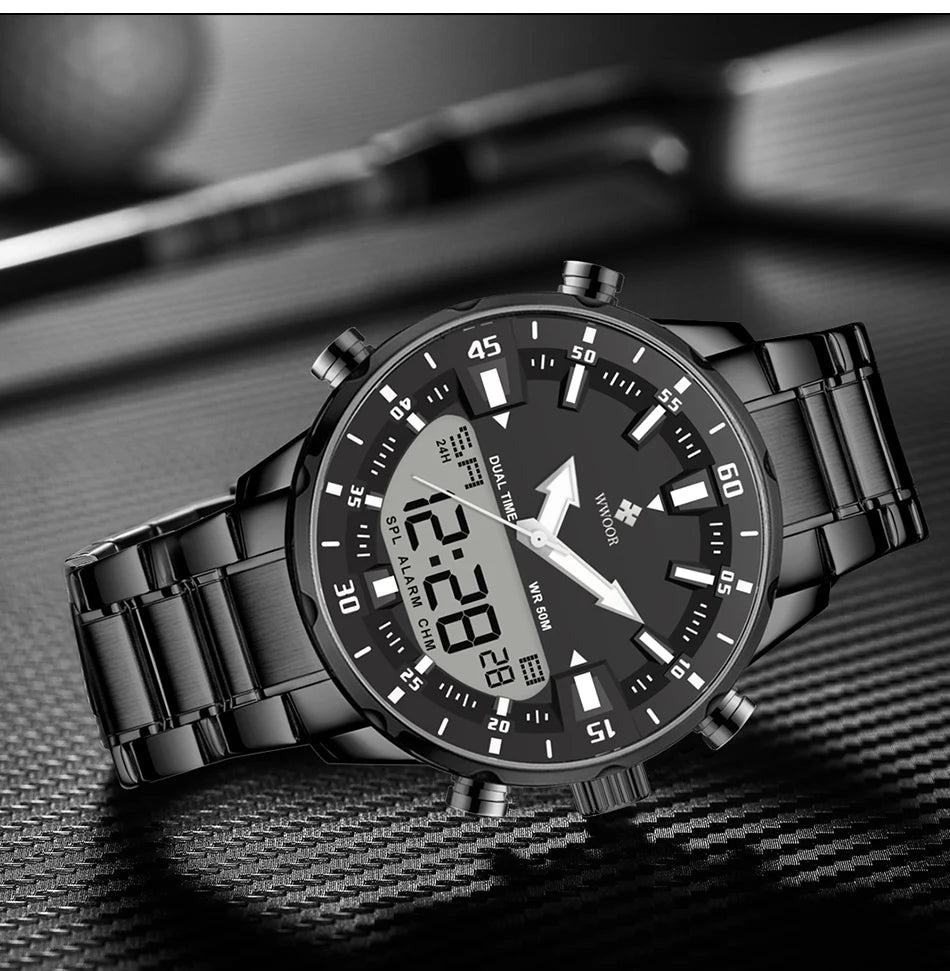 Relógio Masculino WWOOR Luxo Digital Militar à Prova D'Água