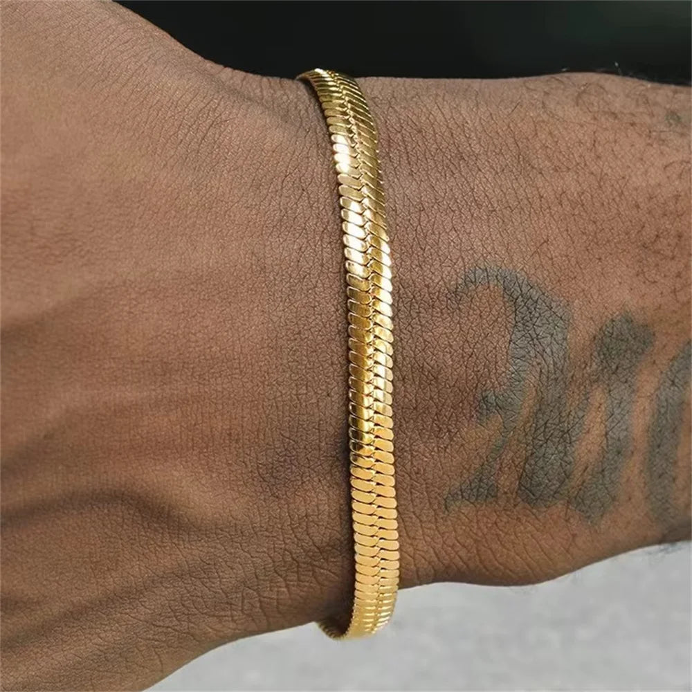 Pulseira Cobra Dourada de Aço Inoxidável