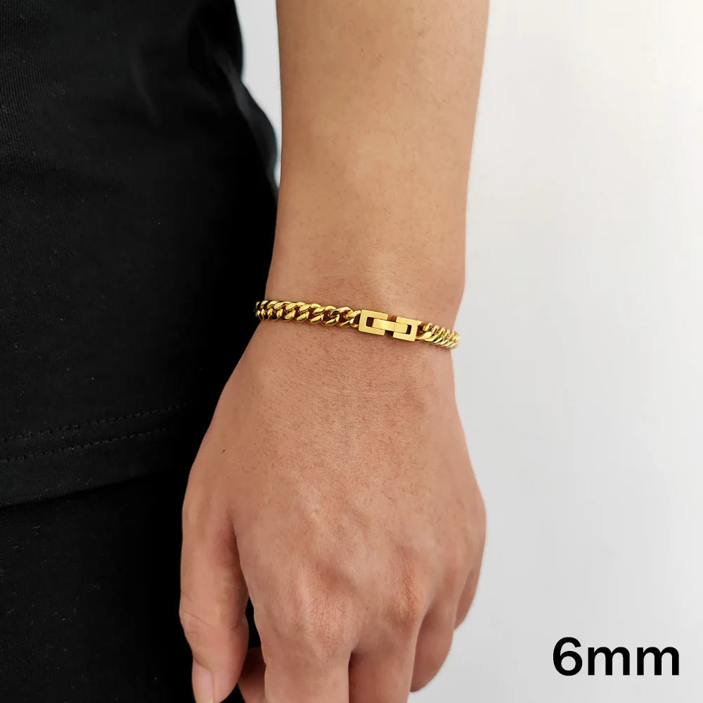 Pulseira Masculina Cubana Aço Inoxidável Hip Hop
