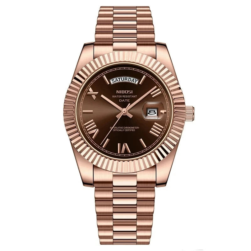 Relógio Masculino Quartzo Rosa dourado marrom- Melanio