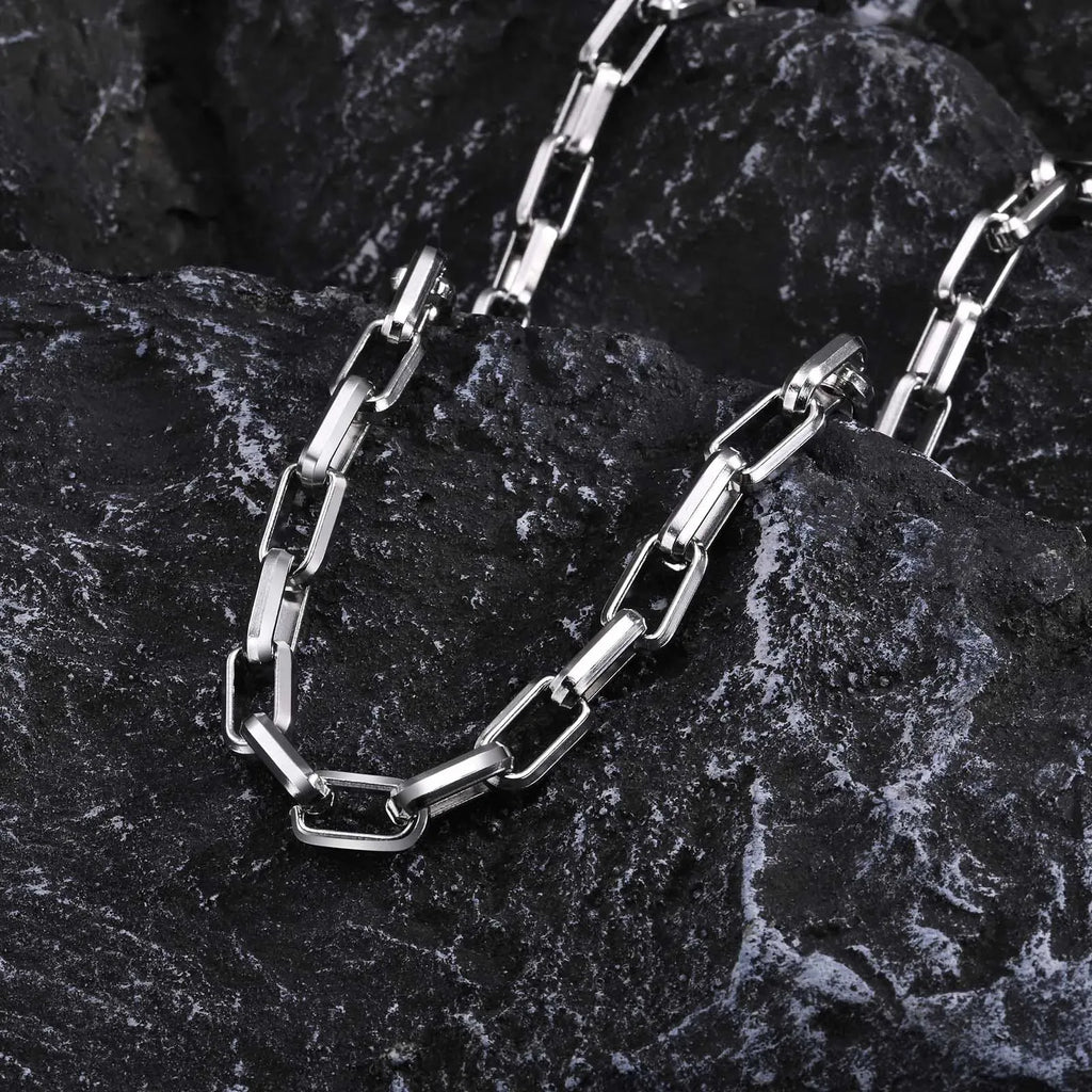Colar Masculino de Corrente Retangular em Aço Inoxidável
