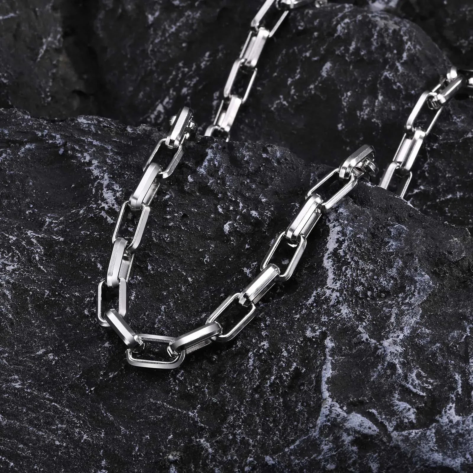 Colar Masculino de Corrente Retangular em Aço Inoxidável