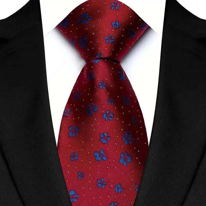 Gravata masculina luxuosa de 8cm, cor vermelha, listras sólidas, paisley, para homens, noivo, jacquard, tecido, gravata de pescoço para negócios, festa de casamento
