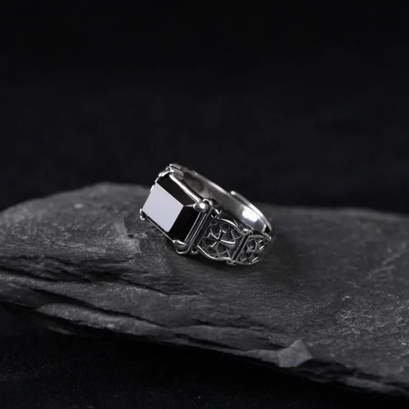 Hx cor prata novo anel cruz personalidade masculina tendência dominante hip hop único anel jóias de pedra preta