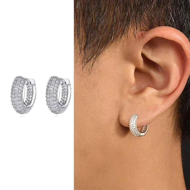 Brincos Masculinos de Argola em Aço com Zircônia