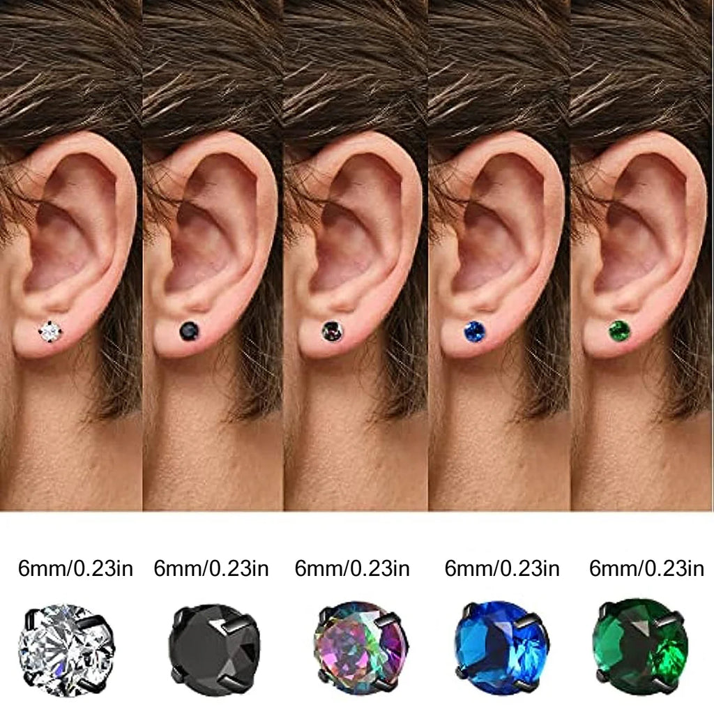 Brincos Masculinos de Aço Inoxidável com Zircão - Conjunto Hipoalergênico