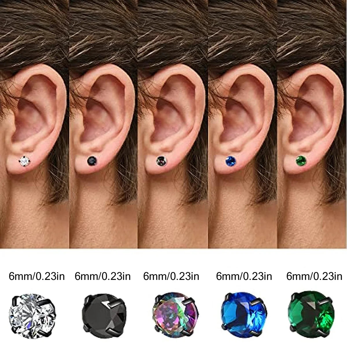 Brincos Masculinos de Aço Inoxidável com Zircão - Conjunto Hipoalergênico