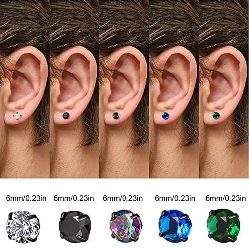 Brincos Masculinos de Aço Inoxidável com Zircão - Conjunto Hipoalergênico